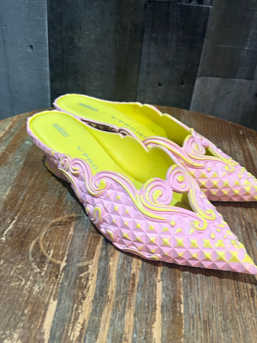 Y/Project Pink and Yellow Sculpted Pointed Mules